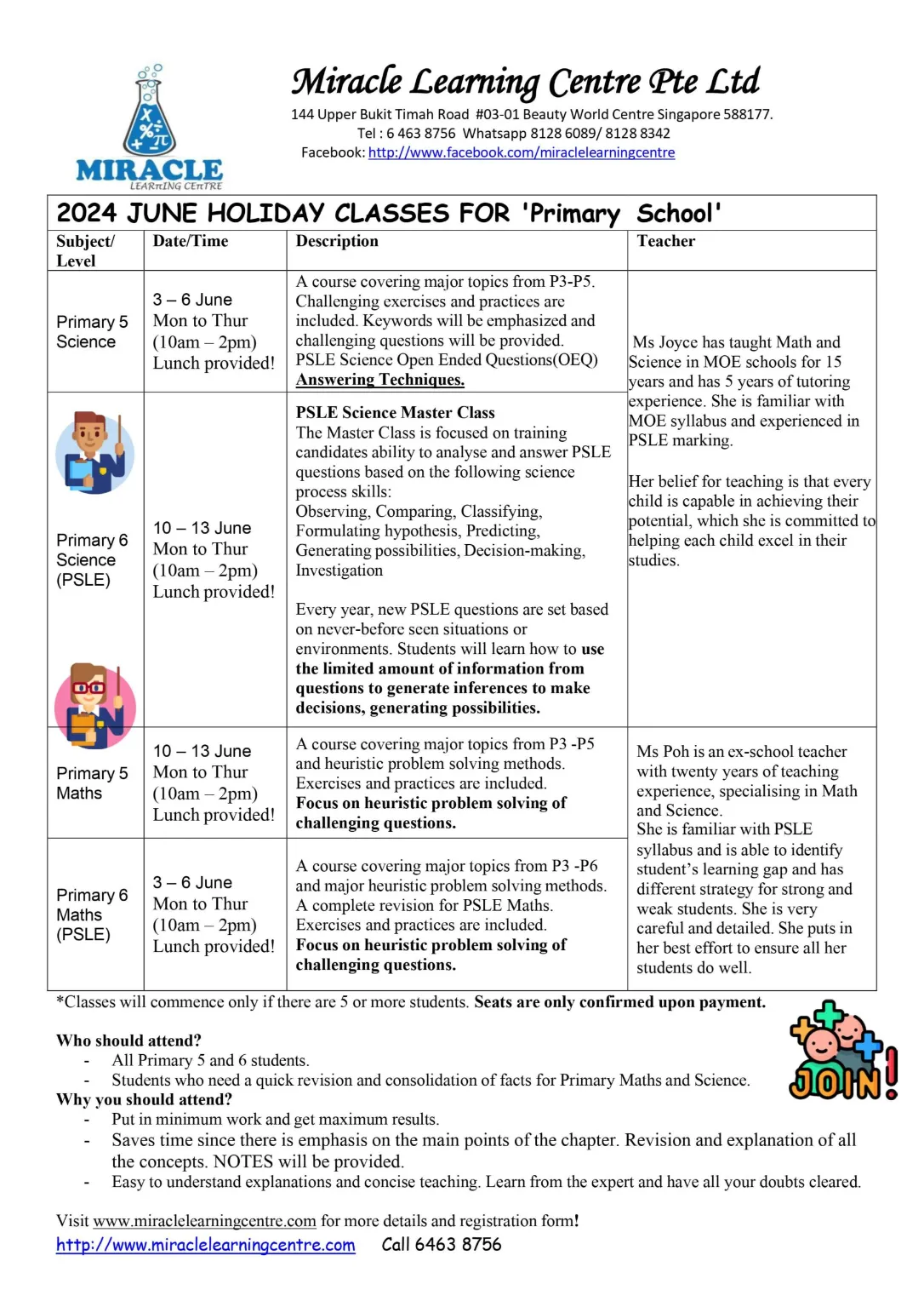 Primary Math Science June Holiday Classes 2024